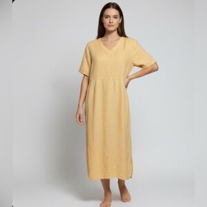 Cambridge Spirit Women’s 100 Linen Midi Dress  16WP Side Buttons Light Orange